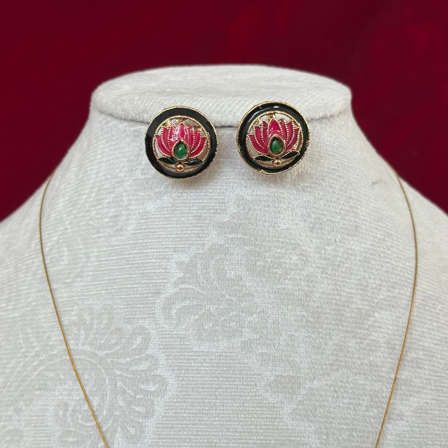 Invisible Chain Lotus Pendant Necklace Set | Minimal Indian Jewelry with Earrings | Floating Pendant Jewelry | Diwali Navratri Gift | Lightw