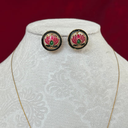 Invisible Chain Lotus Pendant Necklace Set | Minimal Indian Jewelry with Earrings | Floating Pendant Jewelry | Diwali Navratri Gift | Lightw