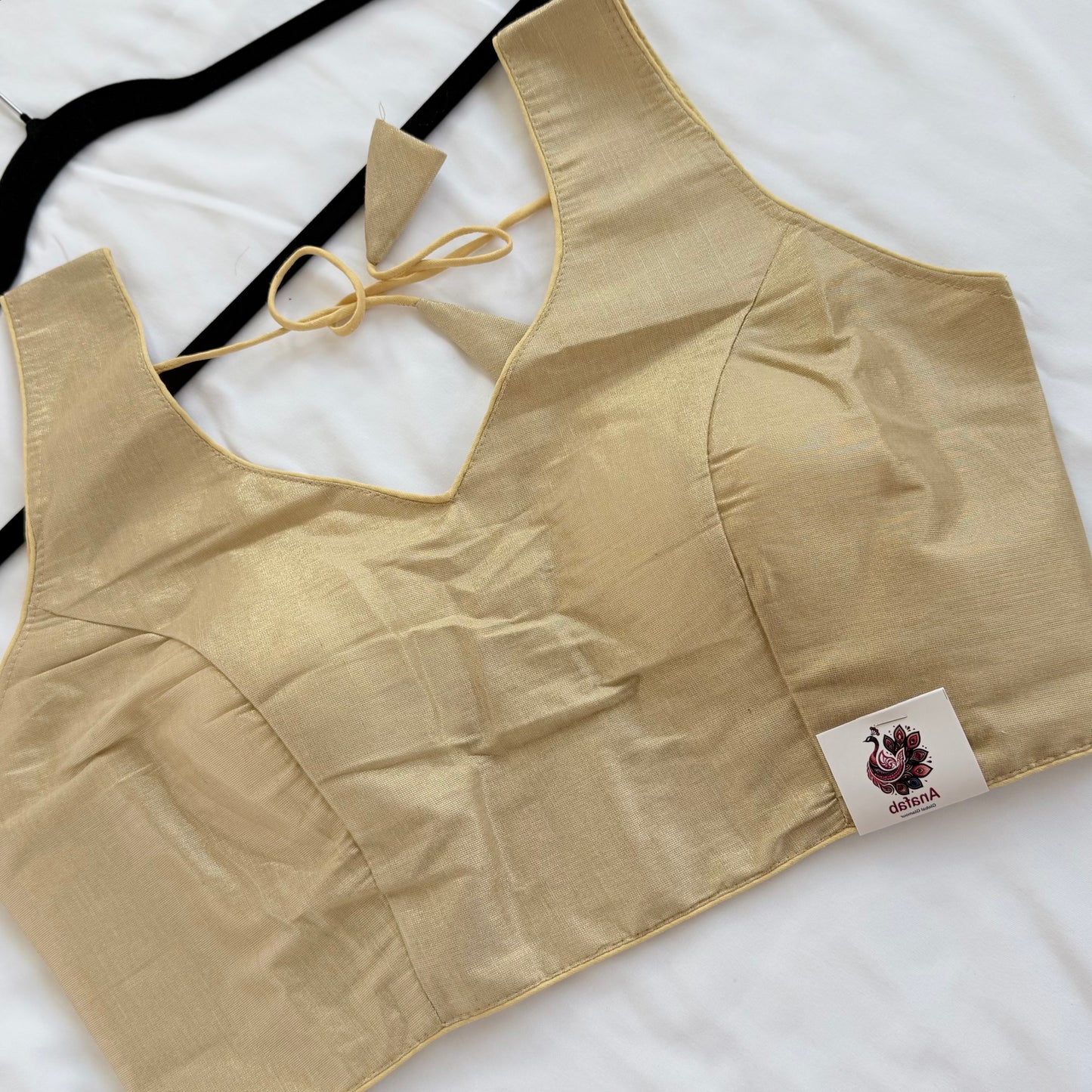 Light Gold Tissue Silk Saree Blouse, Ready to Wear Golden Blouse, Padded V Neck Blouse, Indian Saree Blouse, Festive Wedding Blouse , Crop t