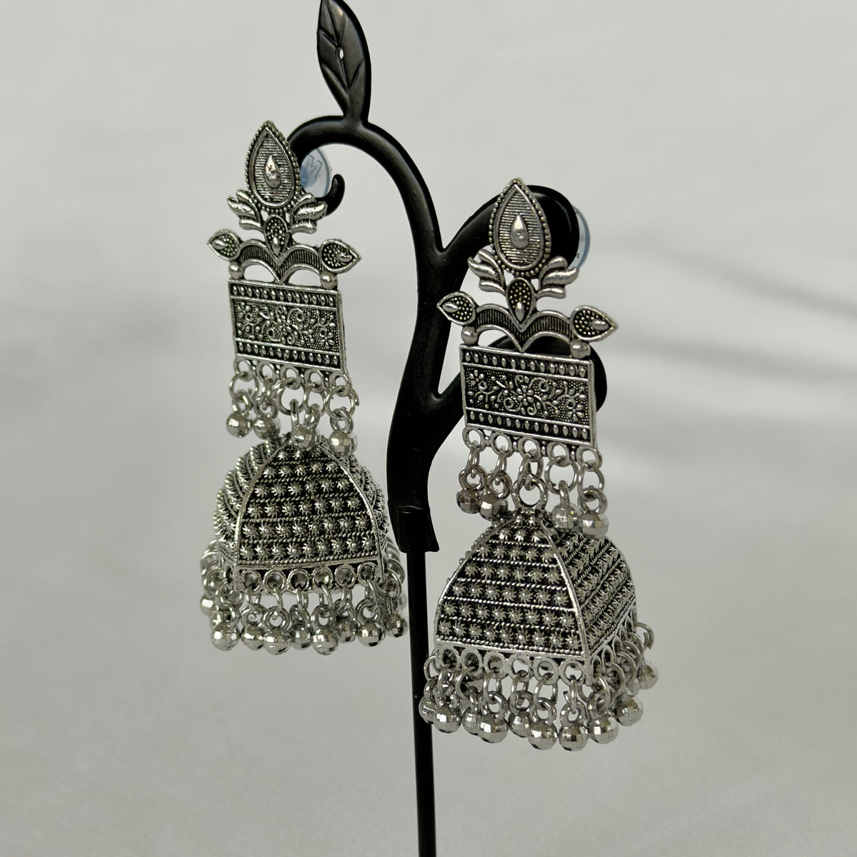 Oxidized Silver Jhumka Earrings, Large Indian Statement Earrings, Floral Tribal Jhumki, Traditional Ethnic Jewelry, Boho Festive, Garba earr
