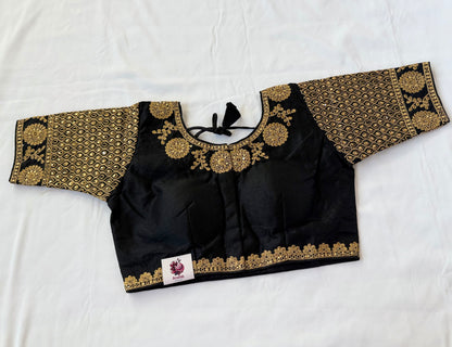 Black Jacquard Saree Blouse with Gold Embroidery, Designer Indian Blouse, Readymade Silk Blouse, Wedding Festive Blouse, Lehenga blouse