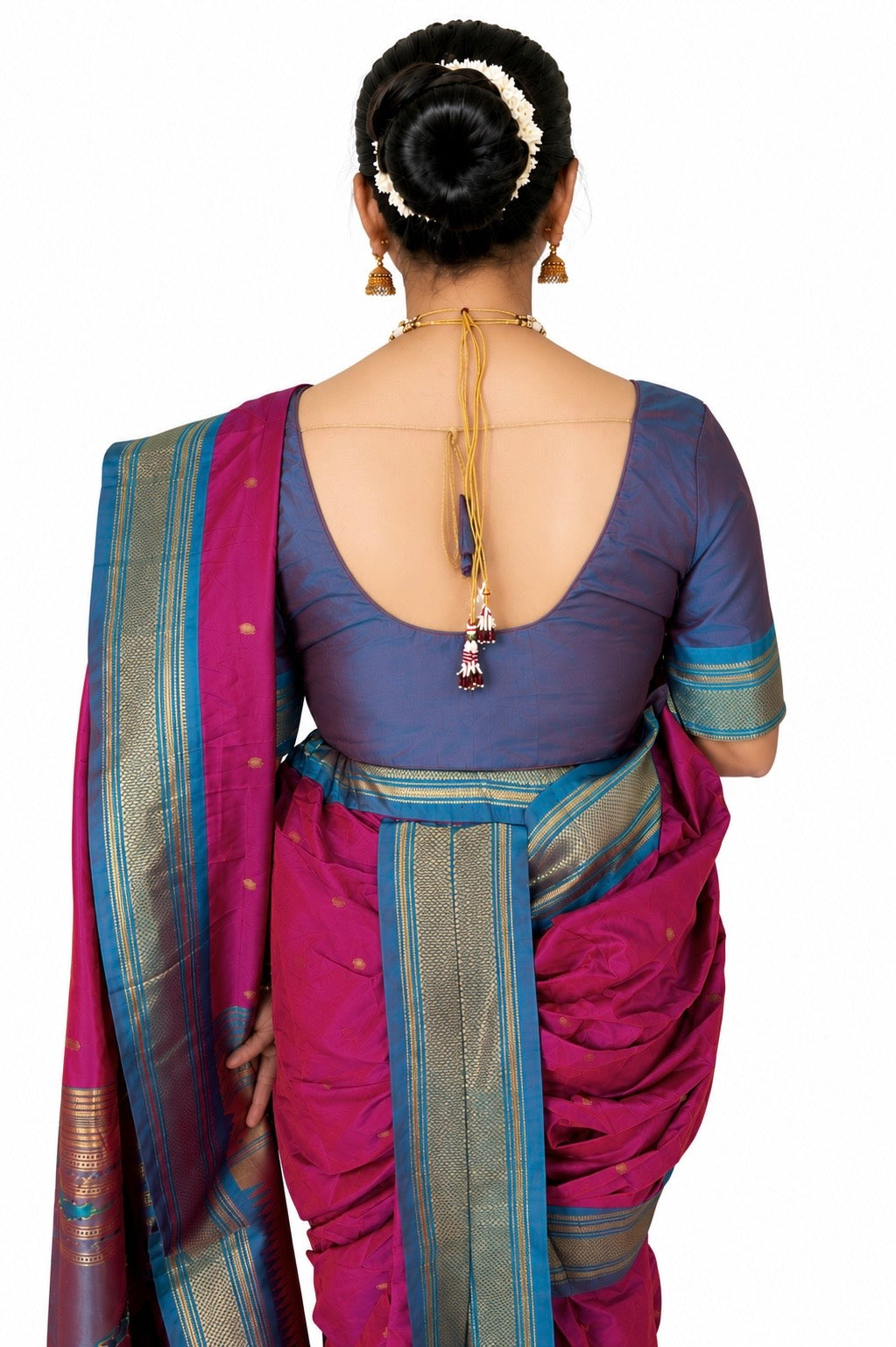 Magenta Ready to Wear Nauvari Saree, Fully Stitched Semi Silk Paithani Saree, Shahi Mastani Pattern, 9 Yard Maharashtrian Wedding Saree