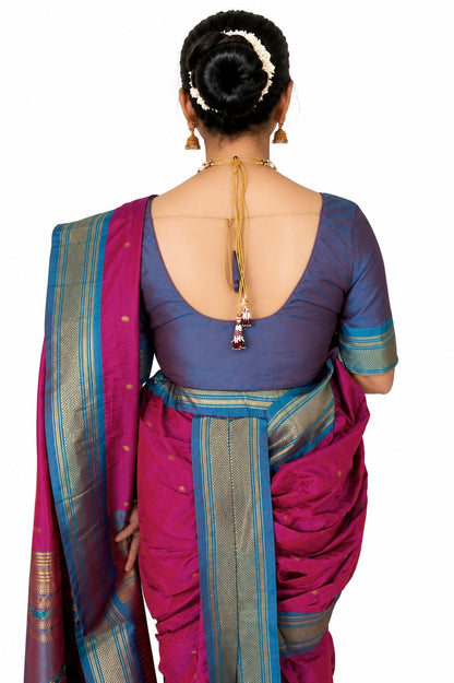 Magenta Ready to Wear Nauvari Saree, Fully Stitched Semi Silk Paithani Saree, Shahi Mastani Pattern, 9 Yard Maharashtrian Wedding Saree