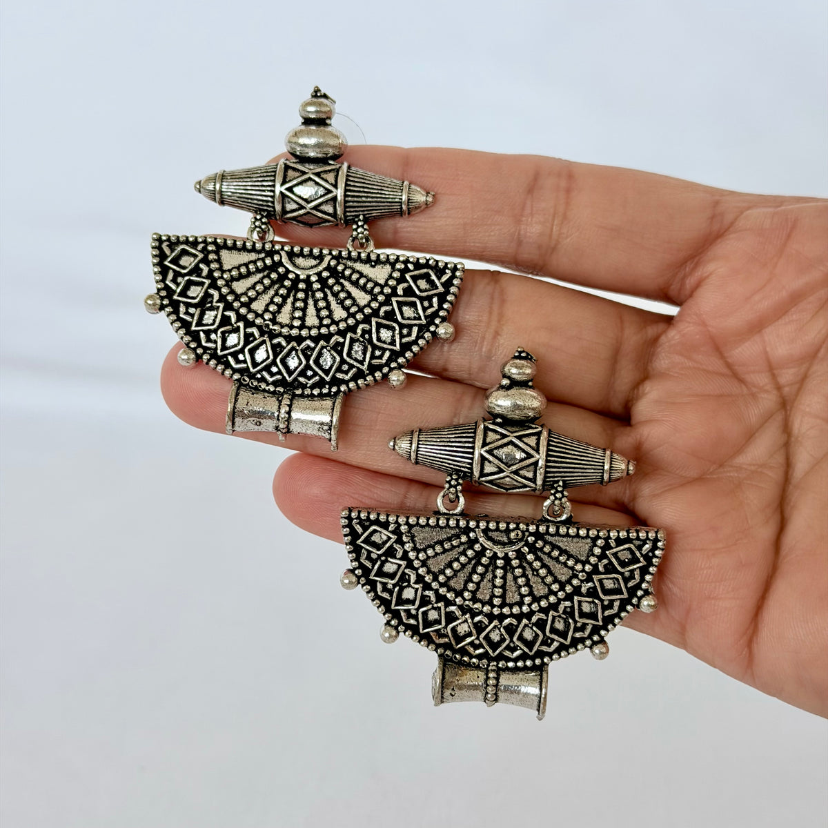 Oxidized Silver Tribal Earrings, Half Moon Dangle Earrings, Indian Ethnic Statement Jewelry, Boho Earrings for Women, Ships from USA