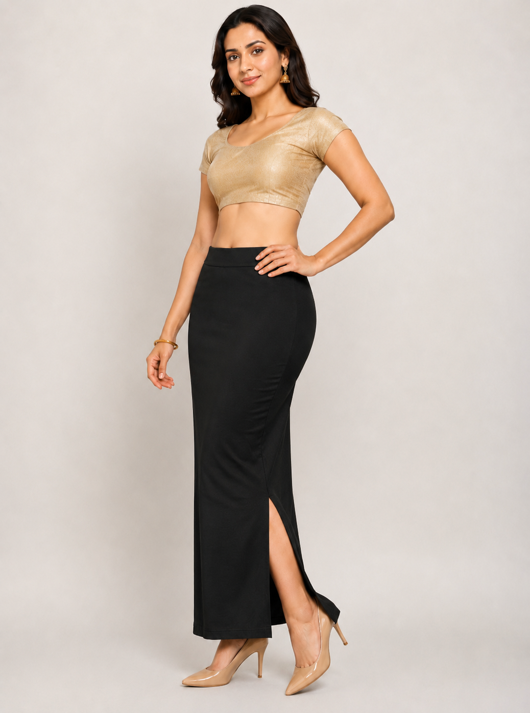Black Saree Shapewear Petticoat for Women | Saree Inner Skirt | Mermaid Fit Saree Underskirt |Side Slit Saree Shaper |Comfortable Saree wear