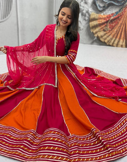 Navratri Lehenga Choli for Women, Pink Orange Cotton Garba Chaniya Choli, Mirror Work Dandiya Outfit, Indian Wedding Festive Lehenga Set