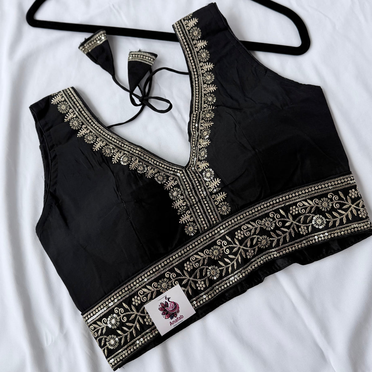 Black Saree Blouse, Gold Zari Embroidered Blouse, Ready to Wear Indian Blouse, Sleeveless Designer Blouse, Wedding Festive Blouse