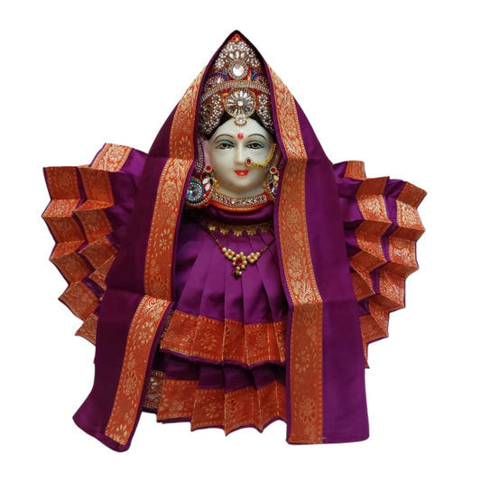 Divine Purple & Orange Double Layer Silk Saree for Varalakshmi Idol, TraditionalDevi Alankaram Set for Pooja,Devi Dress, Varalakshmi Alankar