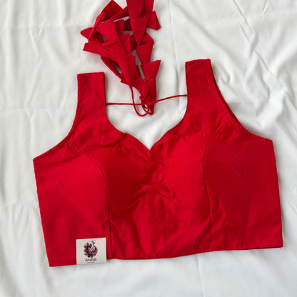 Red Taffeta Saree Blouse, Ready to Wear Sleeveless Indian Blouse, Deep Back Dori Latkan Blouse, Wedding Blouse, Bust 38-42