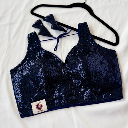 Blue Sequin Saree Blouse, Readymade Sleeveless Blouse, Padded Party Wear Blouse, Sparkly Indian Blouse, Wedding Blouse, Crop top