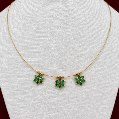 Emerald Green CZ Floral Necklace | Minimal Gold Invisible Chain Pendant | Delicate Everyday Jewelry | Bridesmaid Gift | Lightweight Indian N