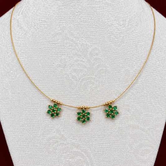 Emerald Green CZ Floral Necklace | Minimal Gold Invisible Chain Pendant | Delicate Everyday Jewelry | Bridesmaid Gift | Lightweight Indian N