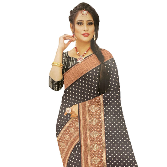 Black Color New foil work fancy fabric saree