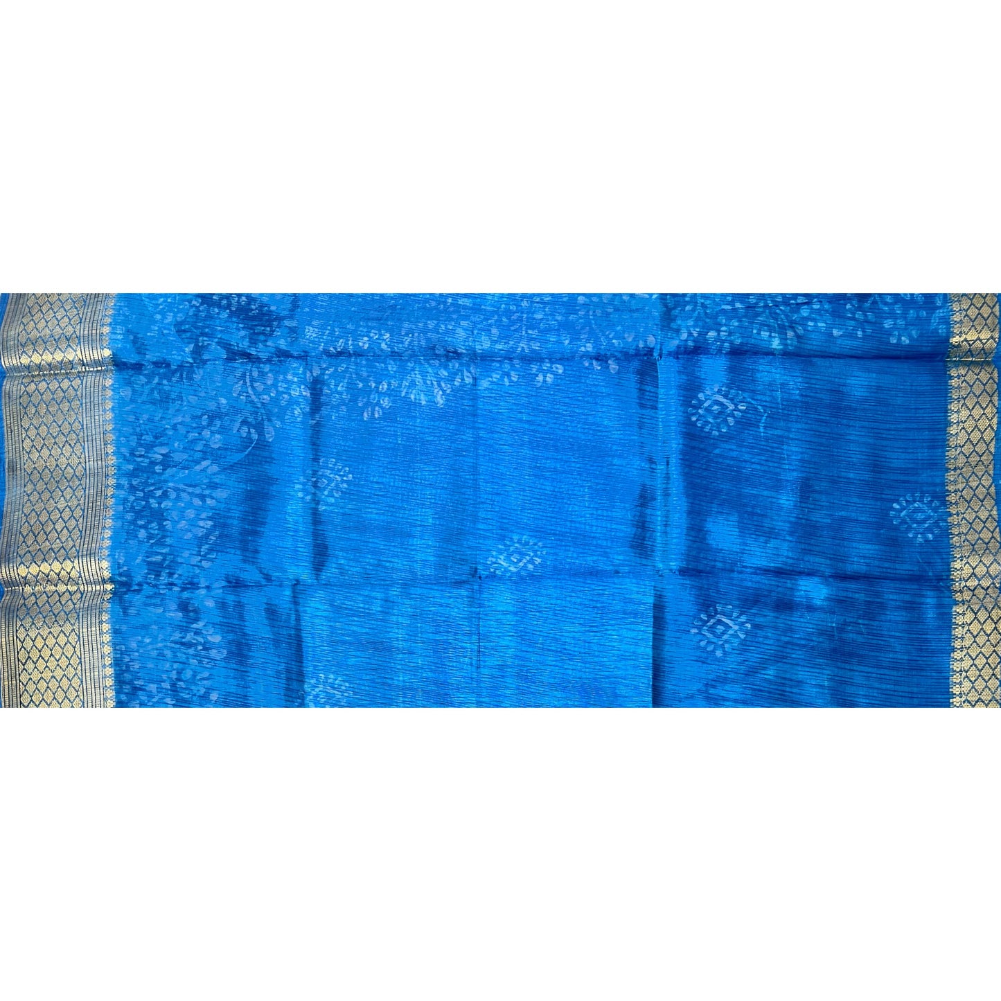 Blue Color Soft Slub Cotton Silk Saree With Batik Print