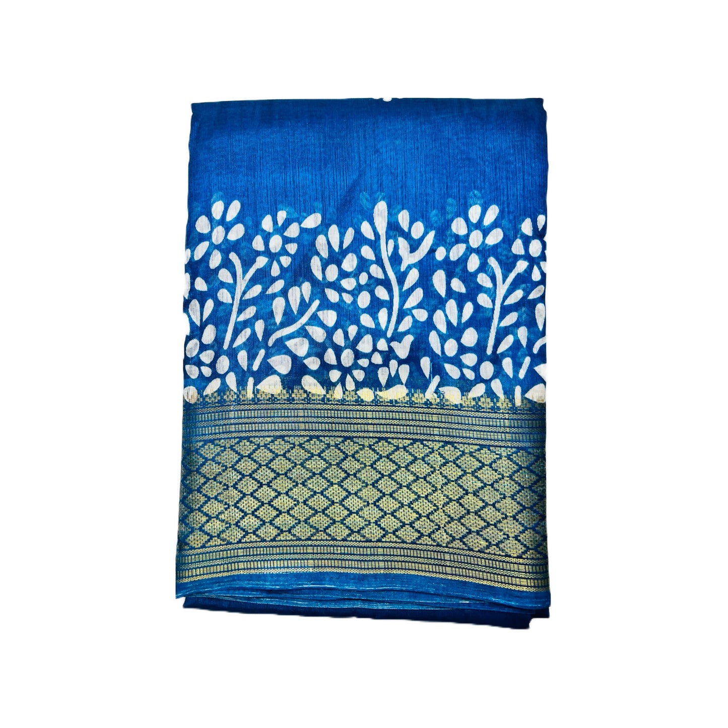 Blue Color Soft Slub Cotton Silk Saree With Batik Print