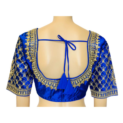 Blue Color Trendy Women's Jacquard Embroidered Readymade Blouse, Designer Blouse, Crop Top, Tunic Top, Fancy Blouse, Bridal Blouse, Party Wear Blouse, Padded Blouse, Choli Blouse, Wedding Blouse