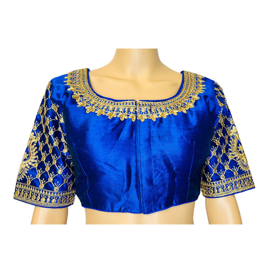 Blue Color Trendy Women's Jacquard Embroidered Readymade Blouse, Designer Blouse, Crop Top, Tunic Top, Fancy Blouse, Bridal Blouse, Party Wear Blouse, Padded Blouse, Choli Blouse, Wedding Blouse