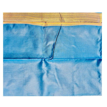 Bluish Cyan Cotton Silk Saree with Zari Weaving