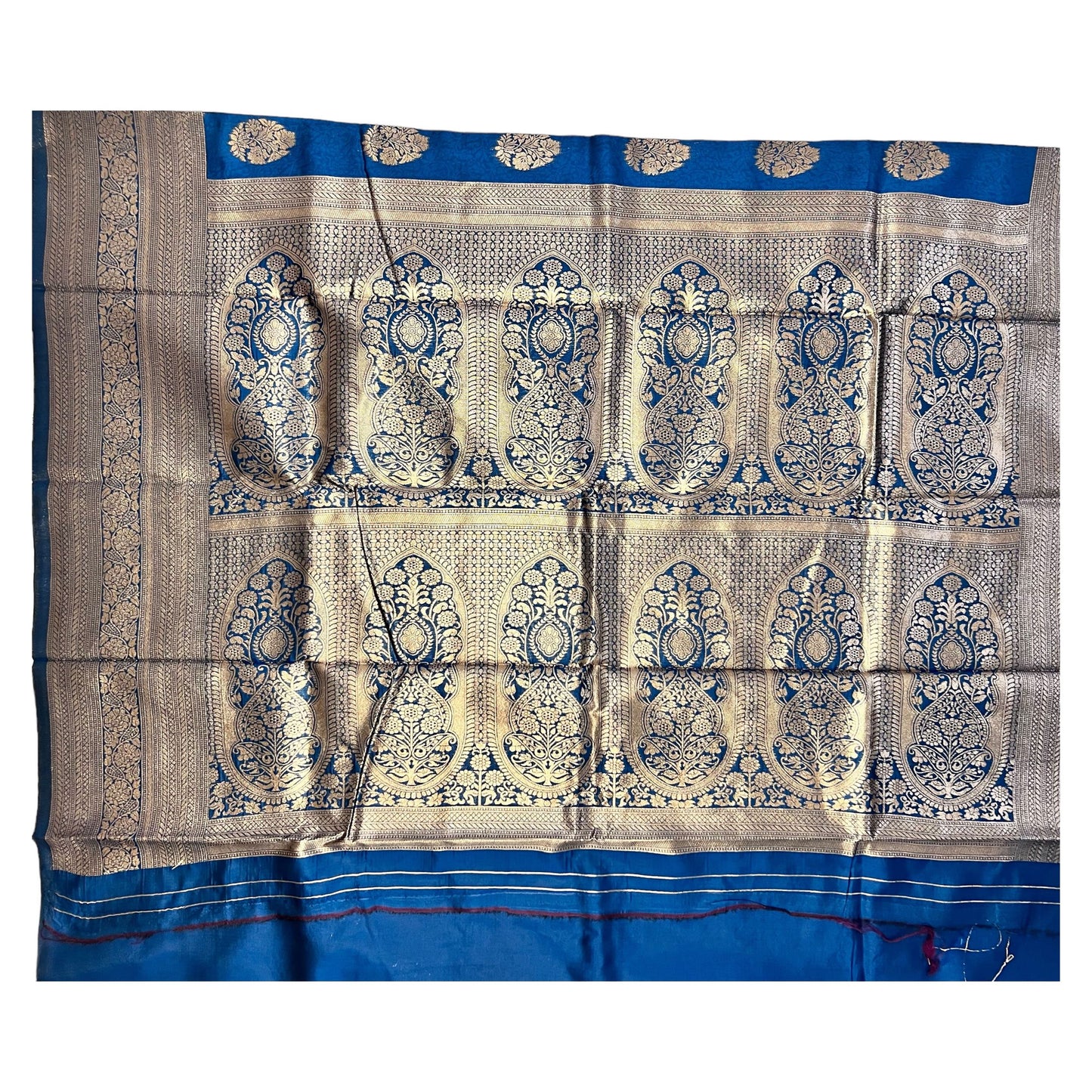 Bluish Cyan Cotton Silk Saree with Zari Weaving