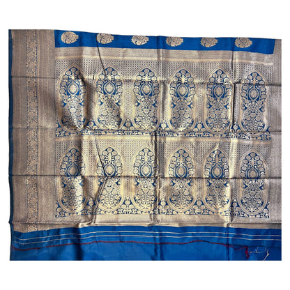 Bluish Cyan Cotton Silk Saree with Zari Weaving