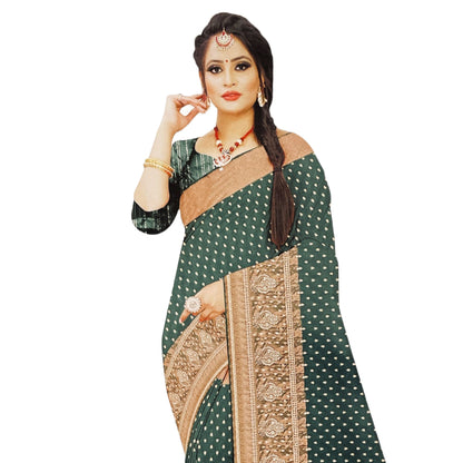 Bottle Green Color New foil work fancy fabric saree