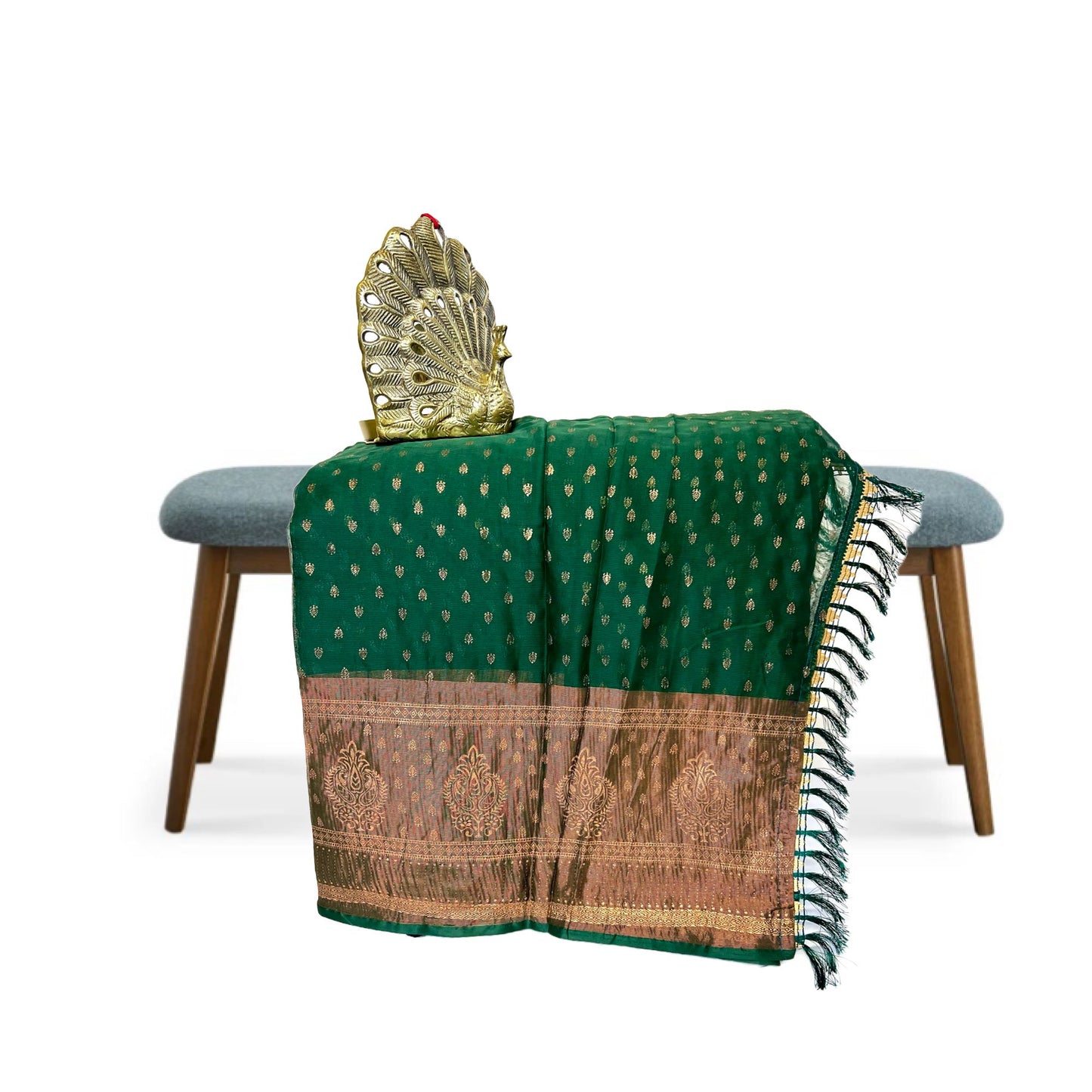 Bottle Green Color New foil work fancy fabric saree