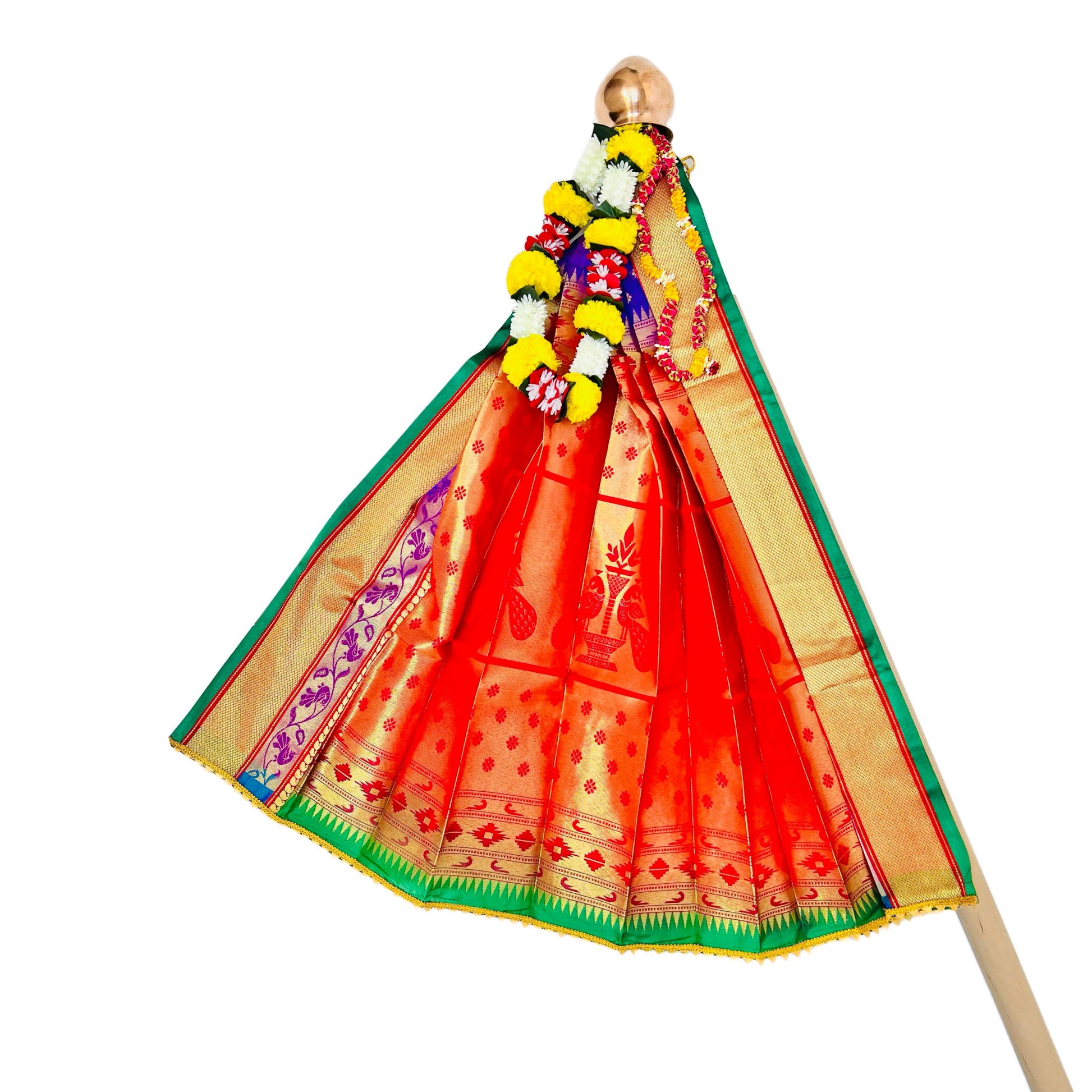 Bright Red Paithani Gudi Vastra, Readymade Paithani Saree for Gudi Padwa Pooja