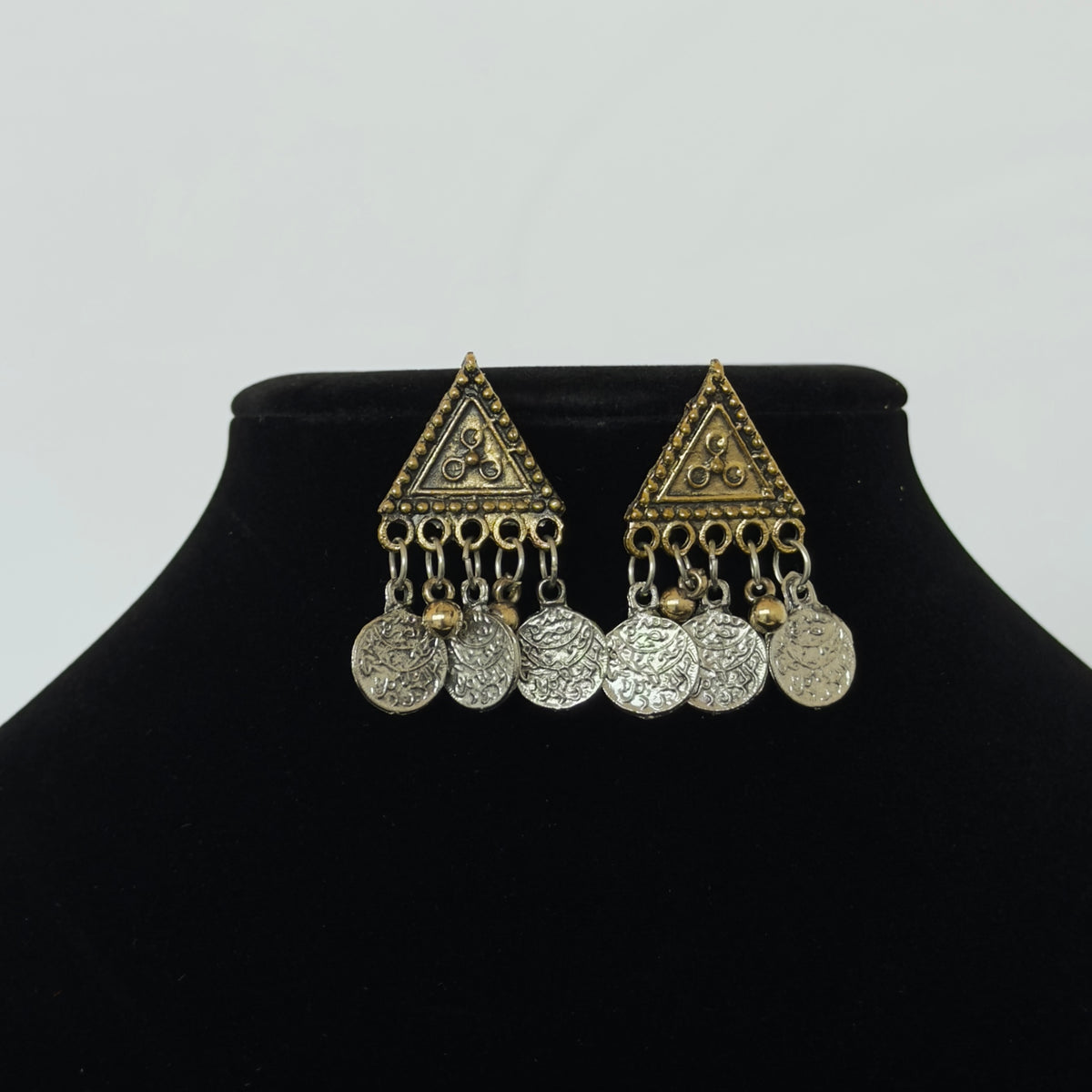 Oxidized Silver Gold Coin Necklace Set, 5 Layer Indian Statement Necklace with Earrings, Navratri Garba Jewelry, Tribal Boho Ethnic Jewelry