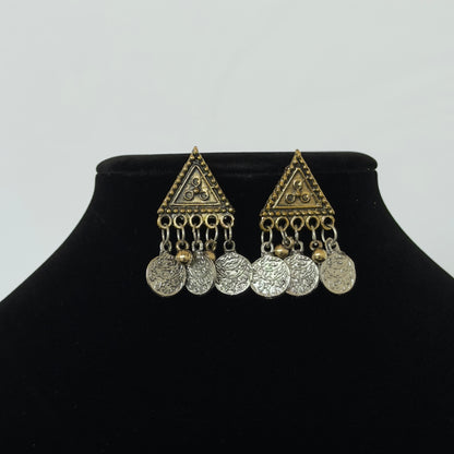 Oxidized Silver Gold Coin Necklace Set, 5 Layer Indian Statement Necklace with Earrings, Navratri Garba Jewelry, Tribal Boho Ethnic Jewelry