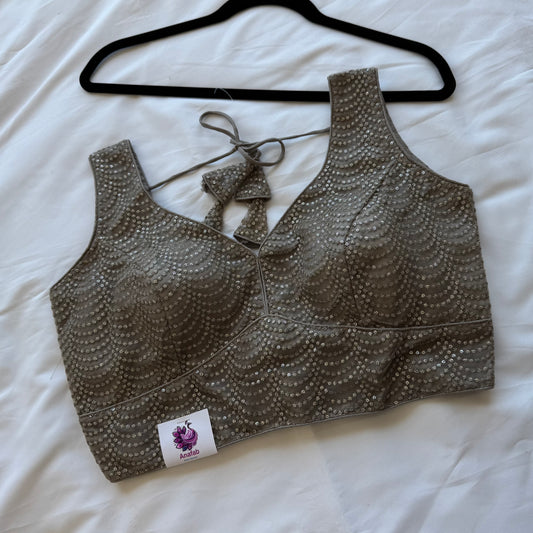 Designer Gray Sleeveless Blouse with Heavy Sequin Work, Fancy blouse for Lehenga, Sarees, party wear Blouse, Top