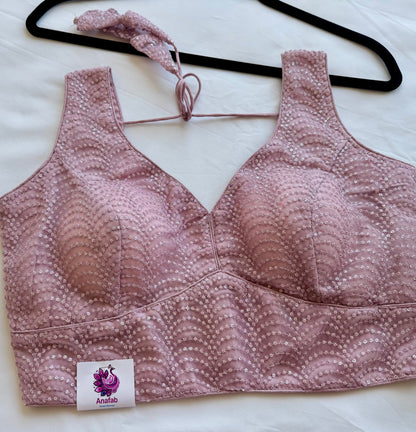 Luxury Queen Pink Designer Blouse, Bridal Sequin Saree Blouse, Padded V Neck Blouse, Wedding Reception Blouse, Readymade Blouse, Party wear