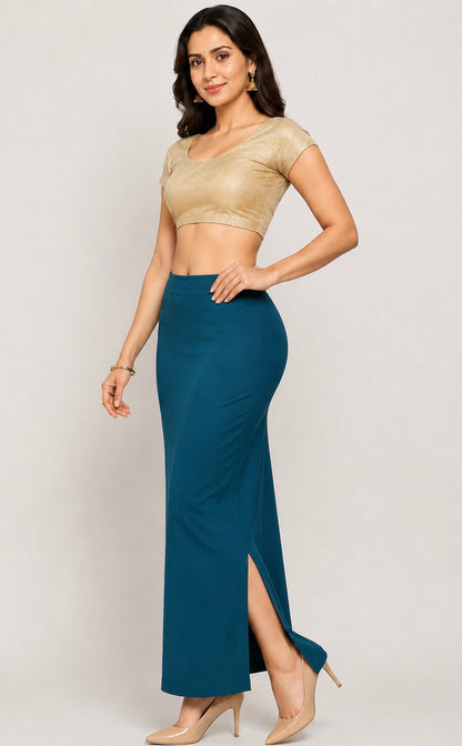 Teal Saree Shapewear Petticoat for Women | Saree Inner Skirt | Mermaid Fit Saree Underskirt | Side Slit Saree Shaper |Comfortable Saree wear