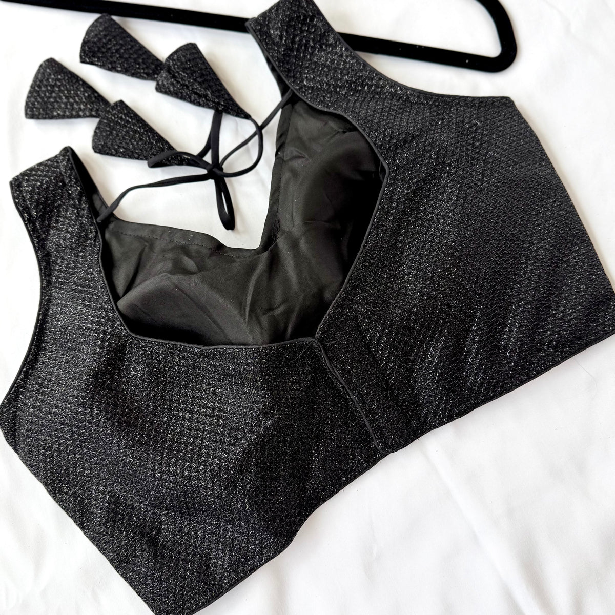 Black with silver Zari Sleeveless Saree Blouse, Shimmer Ready to Wear Indian Blouse, V Neck Padded Blouse, Party Wedding Blouse,lehenga top