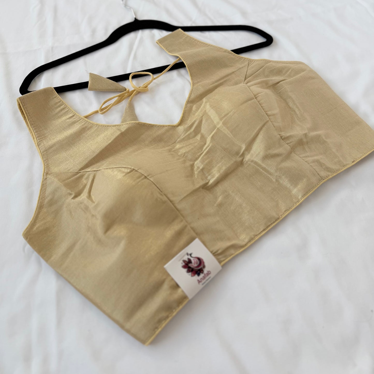 Light Gold Tissue Silk Saree Blouse, Ready to Wear Golden Blouse, Padded V Neck Blouse, Indian Saree Blouse, Festive Wedding Blouse , Crop t