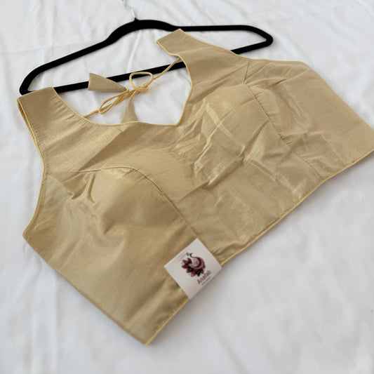 Light Gold Tissue Silk Saree Blouse, Ready to Wear Golden Blouse, Padded V Neck Blouse, Indian Saree Blouse, Festive Wedding Blouse , Crop t