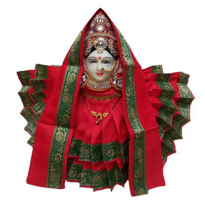 Divine Red & Green Double Layer Silk Saree for Varalakshmi Idol, Traditional Devi Alankaram Set for Pooja, Devi Dress, Varalakshmi Alankaram