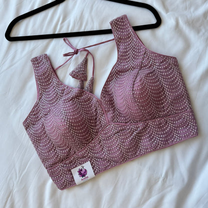 Designer Dusty mauve Sleeveless Blouse with Heavy Sequin Work, Fancy blouse for Lehenga, Sarees, party wear Blouse, Top