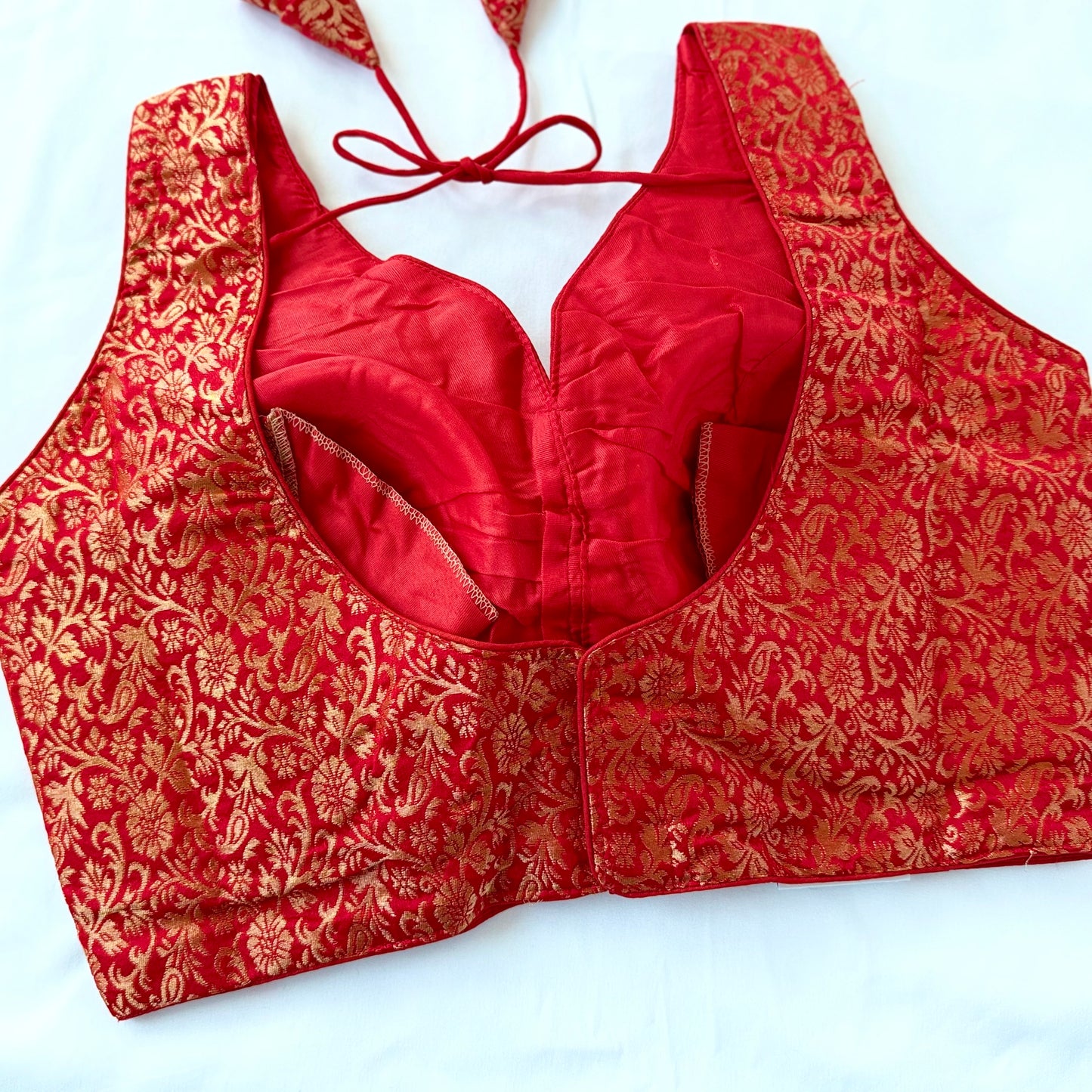 Red Gold Brocade Blouse, Designer Blouse, Readymade Indian Blouse, Padded Sleeveless Blouse, Wedding Festive Blouse, Crop top, lehenga blous