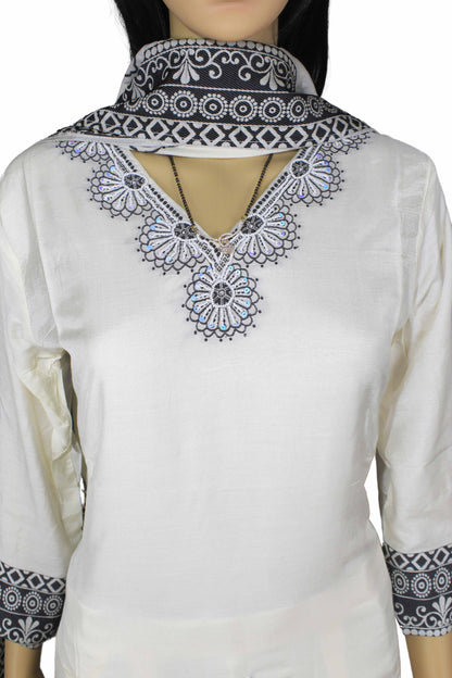 Elegant Cream and Black Handblock Print Cotton Kurta Set with Dupatta