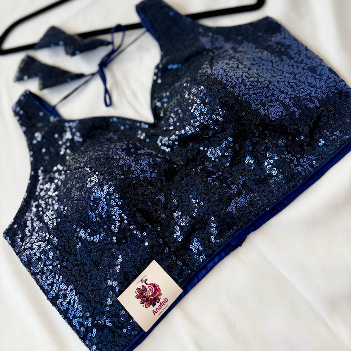 Blue Sequin Saree Blouse, Readymade Sleeveless Blouse, Padded Party Wear Blouse, Sparkly Indian Blouse, Wedding Blouse, Crop top