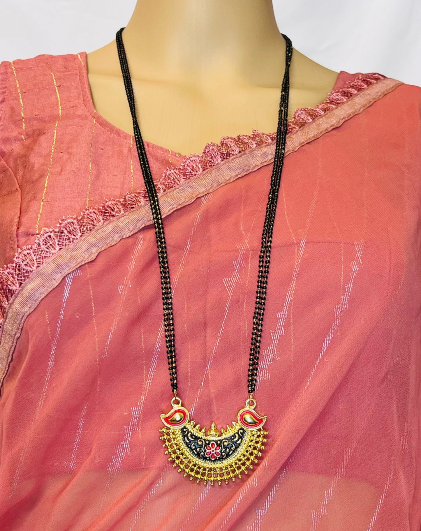 Chandrakor Mangalsutra Set with Earrings | Maharashtrian Black Bead Mangalsutra | Traditional Crescent Pendant Necklace | Indian Bridal Jewelry