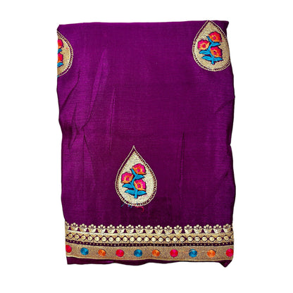 Wine Colour Chiffon Saree with Swaroski Diamond Work