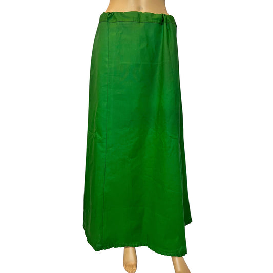 Clover Green Color Petticoat/Inner Skirts/Saya for Saree, Cotton Stitched Adjustable Waist Saree Underskirt, Lining Skirt, Comfortable to wear , Readymade Petticoat