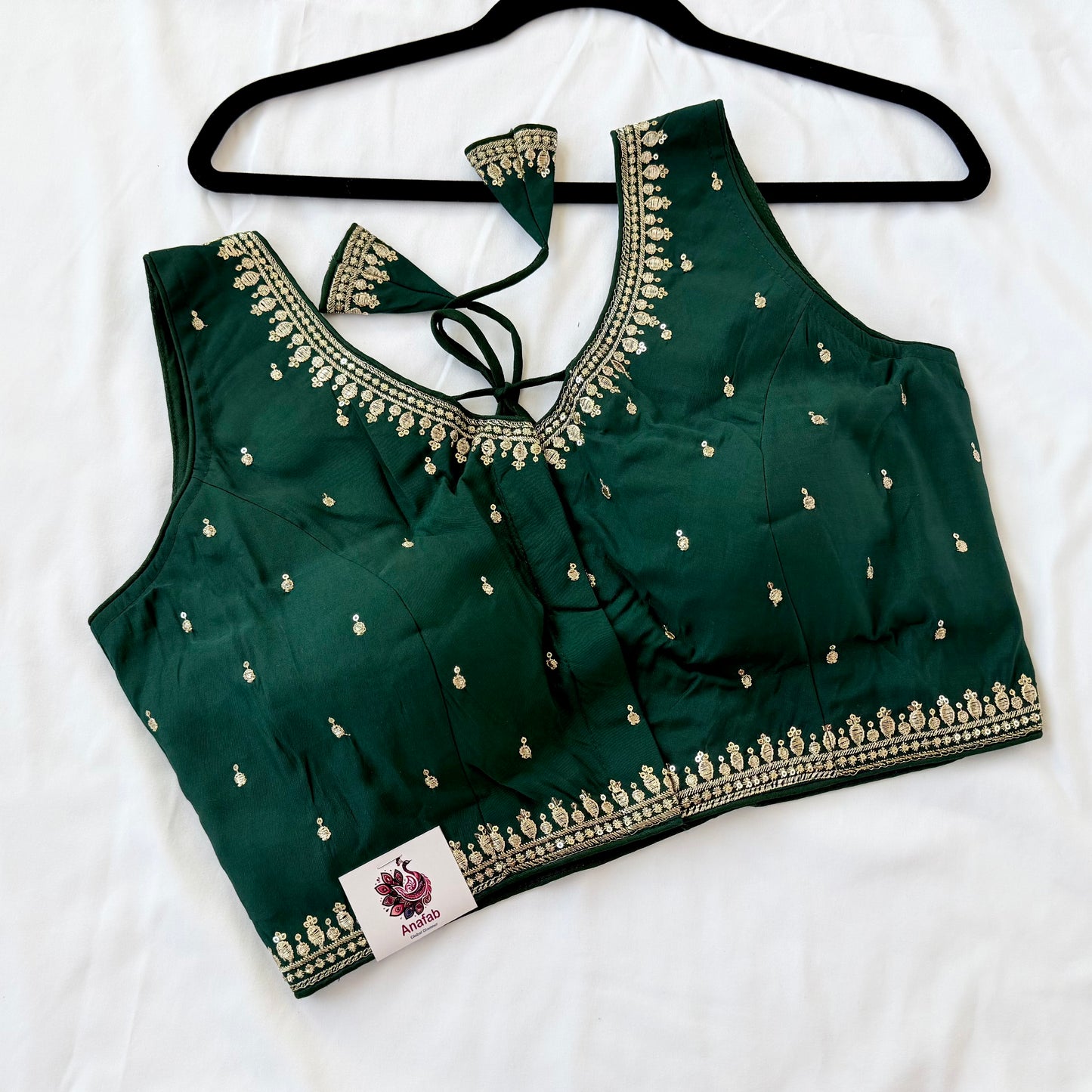 Green Jacquard Saree Blouse, Gold Embroidered Designer Blouse, Deep Back Neck Blouse with Latkan, Ready to Wear Indian Blouse, Crop top