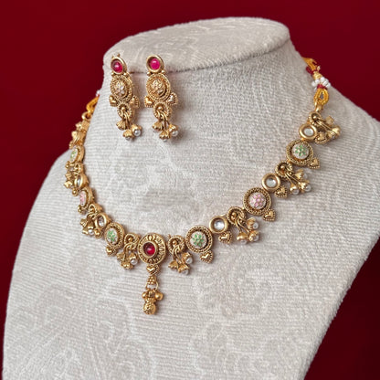 Antique Gold Majak Necklace Set with Earrings | Traditional Indian Temple Jewelry | Bridal & Festive Ethnic Necklace | Maharashtrian Jewelry
