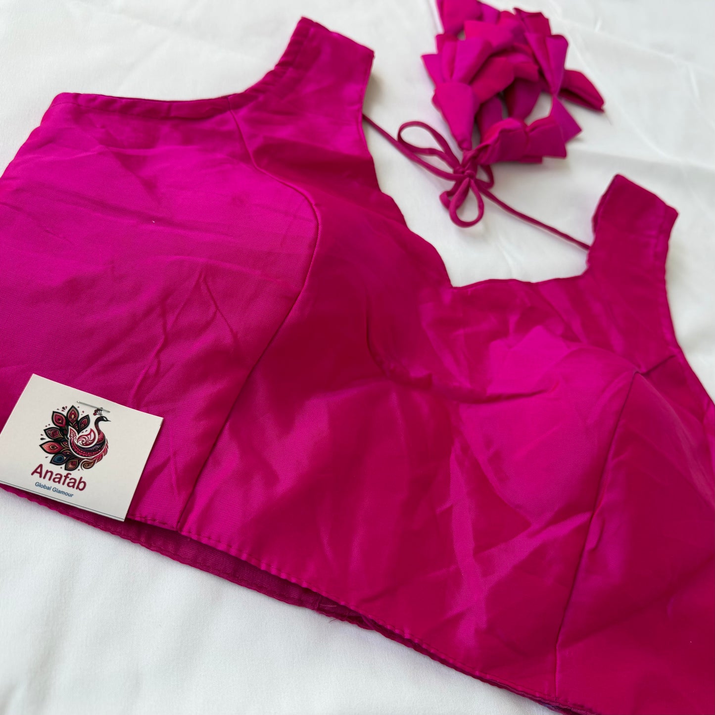 Rani Pink Taffeta Silk Sleeveless Blouse, Ready to Wear Saree Blouse, Size 38-42, Designer Latkan Dori Blouse, Indian Wedding Blouse