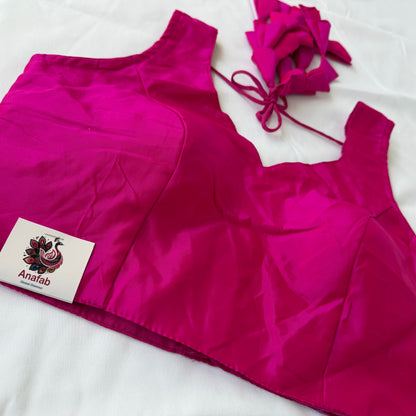 Rani Pink Taffeta Silk Sleeveless Blouse, Ready to Wear Saree Blouse, Size 38-42, Designer Latkan Dori Blouse, Indian Wedding Blouse