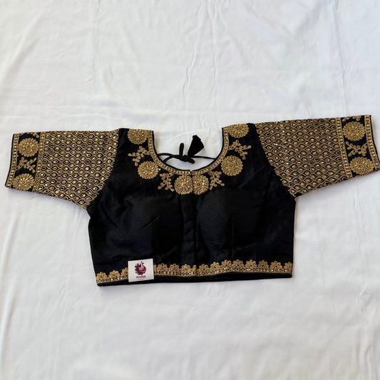Black Jacquard Saree Blouse with Gold Embroidery, Designer Indian Blouse, Readymade Silk Blouse, Wedding Festive Blouse, Lehenga blouse