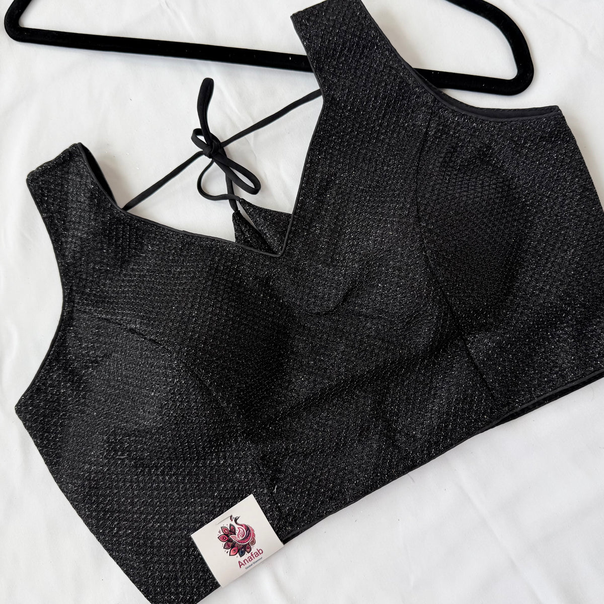 Black with silver Zari Sleeveless Saree Blouse, Shimmer Ready to Wear Indian Blouse, V Neck Padded Blouse, Party Wedding Blouse,lehenga top