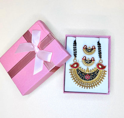 Chandrakor Mangalsutra Set with Earrings | Maharashtrian Black Bead Mangalsutra | Traditional Crescent Pendant Necklace | Indian Bridal Jewelry